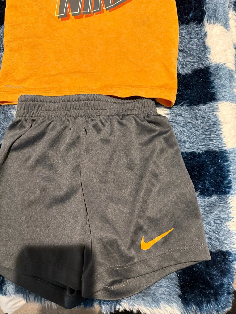 Nike Orange Graphic Tee and Gray Athletic Shorts - Picture 2 of 3